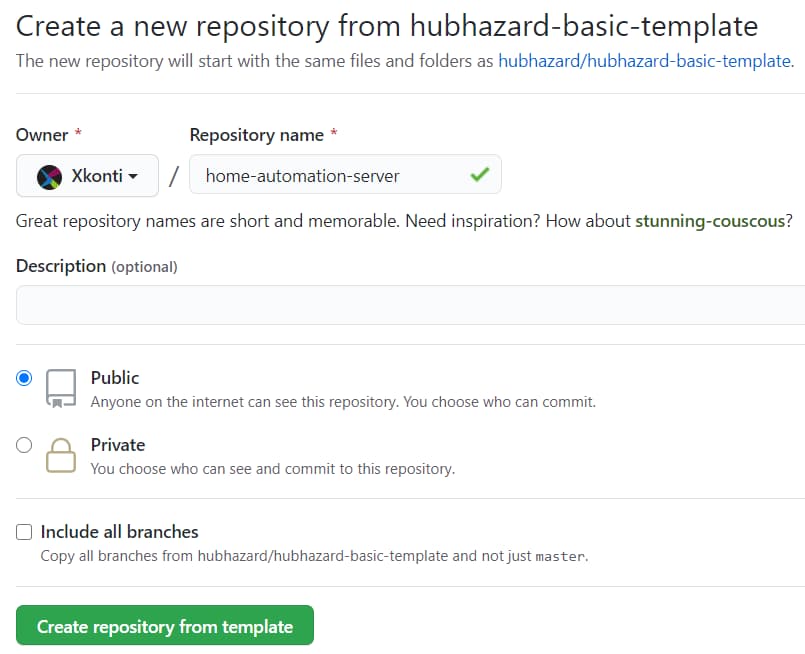 Screenshot of the process of the repository creation from the template
