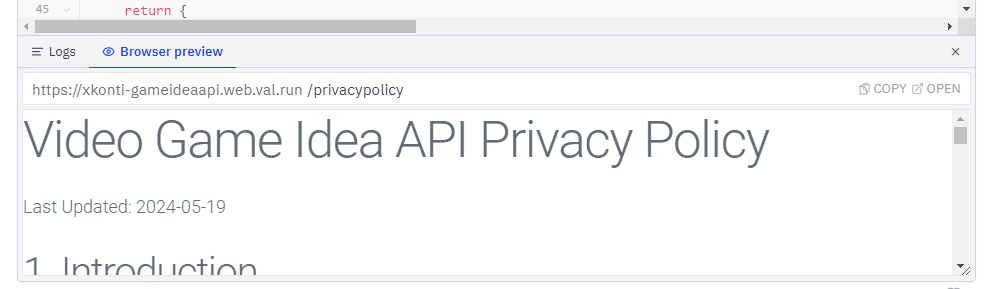Privacy policy preview